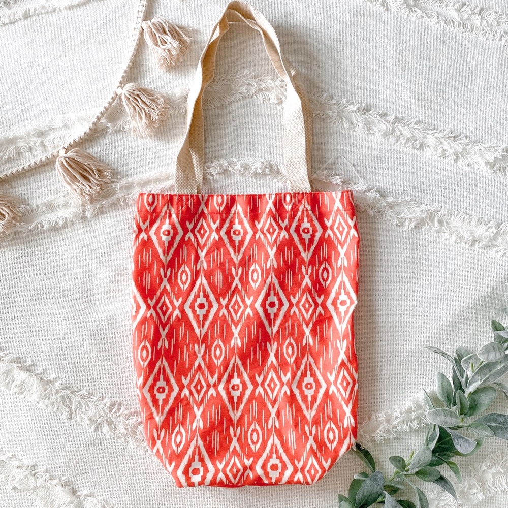 Tribal print tote beach bag Orange ikat print boho